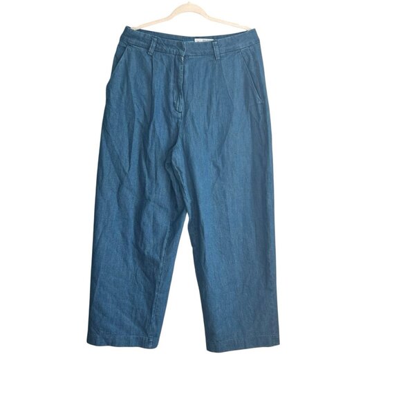 Old Navy Womens hi Wide Leg Jeans Trousers 12 Blue Denim Career Casual Feminine - Picture 1 of 10